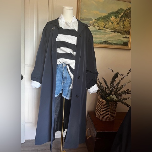 Classic Vintage Navy Blue Trench Coat or Overcoat by Sequence‎ Size Women 13/14 - Picture 7 of 13